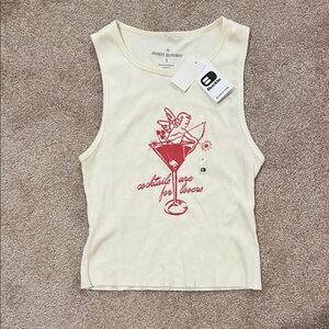 Cream Tank Top with Red Graphic
